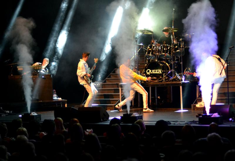 Flash Queen Tribute Band performing Bohemian Rhapsody live on stage at Theatre Severn Shrewsbury